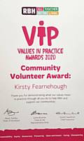 Volunteer Kirsty Fearnehough won a Community Volunteer Award in 2020